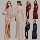 Fantasy Celebrity Sexy High Slit Long Sleeve Sequined
