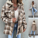 Ins Women's Woolen Jacket Winter Fashion Plaid Hooded