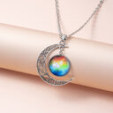 Galaxy Planet Star Glass Necklace Silver Hollow Moon
