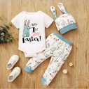 New Easter Print Rabbit Romper Three Piece 2