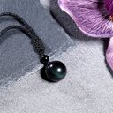 Fashion 16mm Natural Obsidian Pendant Amethyst Necklace