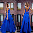 Deep V Neck Sleeveless Backless Bow Ball Evening