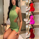 Women's High Neck Hollow Wrapped Breastless Back Mid