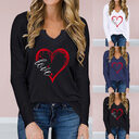 Vneck Valentines Day Printed Tshirt Longsleeved Loose Top