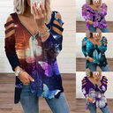 Zip Pullover Printed Long Sleeve Loose TShirt Womens