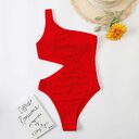 Swimsuit Womens One Piece Bikini Solid Color Shoulder