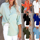 Simple Long Sleeve V Neck Button Ladies Cotton