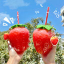 500ml Kawaii Strawberry Water Bottle Cute Straw PP
