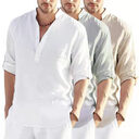 Men's Casual Cotton Linen Solid Color Long Sleeve