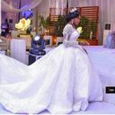 Lace African Wedding Dress Long Sleeves Round Neck