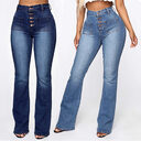 Plus Size Jeans Women Patch Pocket Washed Ladies