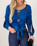 Tie Front Cut Out Tops Women Lace-Up Top