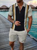 Men's Casual Color Contrast POLO Zip Lapel Shirt