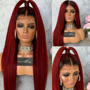 Burgundy Trellis With Long Straight Hair Chemical Fiber