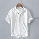 Men's Stand Collar Japanese Ice Silk Linen Short