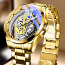Men Watch Skeleton Automatic Quartz Gold Vintage Man