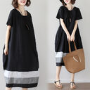 Cotton And Linen Short Sleeve Dress Large Size
