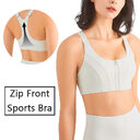 Zip Front Sports Bra Shock Absorption Gather
