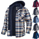 Men's Plaid Hooded Coat Winter Warm Button Zip-up