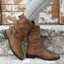 Low Heel Vintage Adjustable Buckle Boots Women Combat