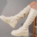 Lace-Up Platform Boots White Long Cowboy Women