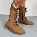 Lace Up Boots Winter Cowboy Women Block Heel