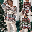 Women's Fashion Round Neck Loose Christmas Theme Jacquard