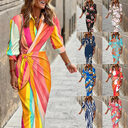 Fashion Printed Shirt Dress With Belt Slim Fit