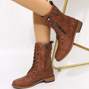 Lace-up Western Boots Cowboy Women Side Zipper Shoes