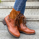 Lace-up Boots Winter Buckle Cowboy Women Low Heel