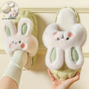 Cute Rabbit Shoes Winter Fuzzy Slippers Women Detachable