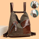 Houndstooth Backpack Women Fashion Rivet Design Leopard Shoulder