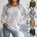 Square Neck Knitted Sweater With Button Design Winter