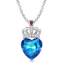Blue Light Peach Heart Crown Necklace S925 Sterling