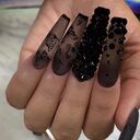 Phantom Dark Butterfly Fake Nails Long T Finished