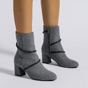Chunky Mid Heel Boots With Rhinestone Chain Design