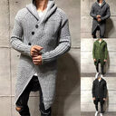 Long Knitted Hooded Sweater Coat Men Solid Color