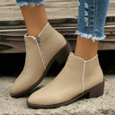 Ankle Boots Women Chunky Mid Heel Shoes Waterproof