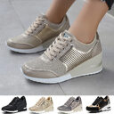 Women Lace-up Sneakers Height Increasing 6.5cm Flats Walking