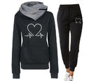 Love Heart Printed Sports Suit Hooded Sweatshirt Top