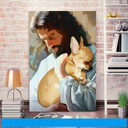 Jesus Portrait Cloth Wall Art-Jesus Art-God And Chihuahua