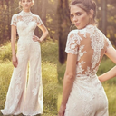 Bride Pants Suit Wedding Bridal Gowns Short Sleeve