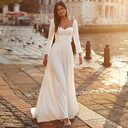 Simple Square Neck Long Sleeve Wedding Dresses Pure