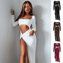 Womens Clothing Long Sleeve Dress Fashion Hollow U-neck