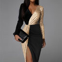 Two Tone Black Gold Ethnic High Waist Solid
