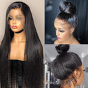 Real Human Hair Lace Wig Set Straight Black