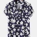 Mens Peach Blossom Floral Print Short Sleeve Holiday