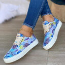 Canvas Shoes For Women Lace-Up Flats Leaves Print