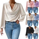 Chiffon Long-sleeved Shirt Loose V-neck Top T-shirt Women's