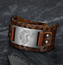 Asgard Crafted Leather Buckle Arm Cuff With Fenrir